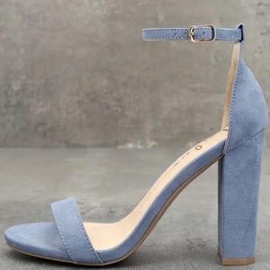 Blue suede ankle strap heels